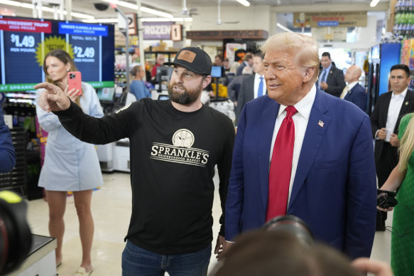 Republican presidential nominee former president Donald Trump visits Sprankle’s Neighbourhood Market in Kittanning, Pennyslvania. 