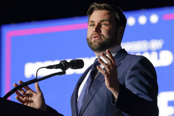 Ohio Senate candidate JD Vance speaks before former president Donald Trump in Ohio.