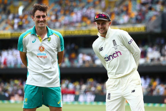 Australian Test captain Pat Cummins and English counterpart Joe Root.