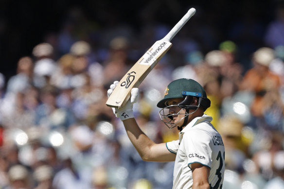 Marnus Labuschagne after reaching 50 in Adelaide.