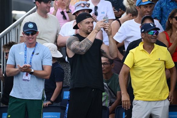 Sonny Bill Williams was courtside to watch James McCabe’s first round match.