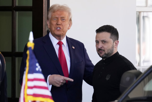 US President Donald Trump welcoming Ukraine’s President Volodymyr Zelensky at the White House.