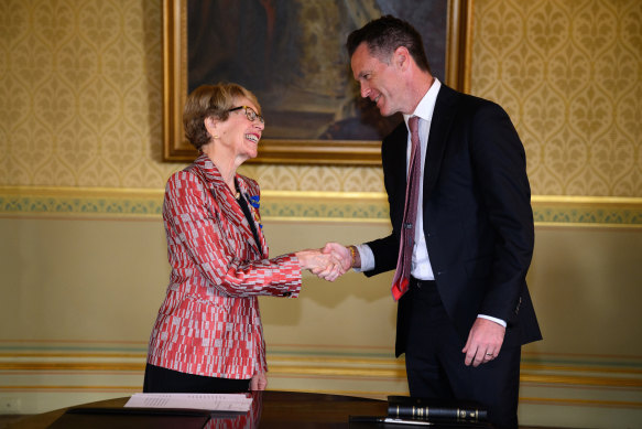 NSW Governor Margaret Beazley with Chris Minns during his swearing-in as premier in March 2023.