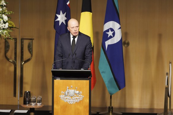 Opposition Leader Peter Dutton speaks during the service. 