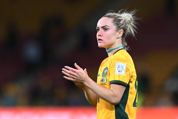 Ellie Carpenter looks on after the Matildas’ shock defeat on Thursday night.