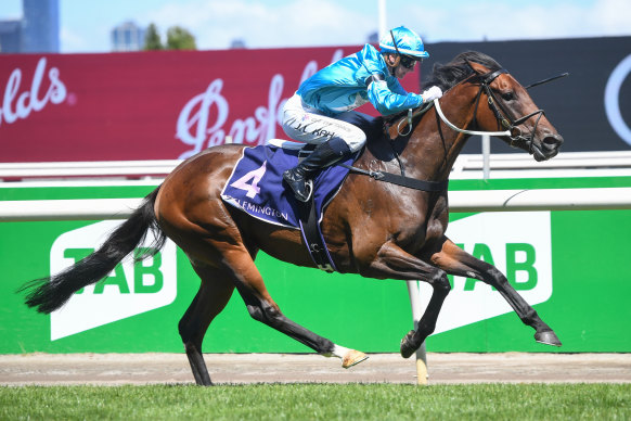 Annavisto explodes away to win the Tony Bourke Memorial at Flemington last month.
