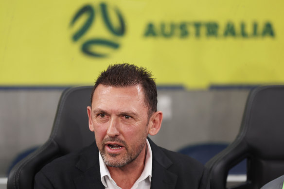 Australia head coach Tony Popovic looks on during the match between the Socceroos and Indonesia at Allianz Stadium.