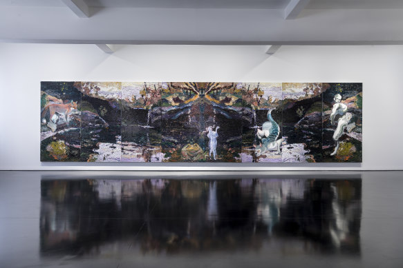 '150 Year, Rorschach' (2019), oil on linen, panels, 111 x 888 cm, showing as part of Ben Quilty's 150 years show at Tolarno Galleries in Melbourne.