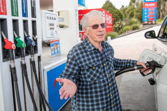 Retiree Russell Tiplady, 73, at the Lilydale United petrol station. 