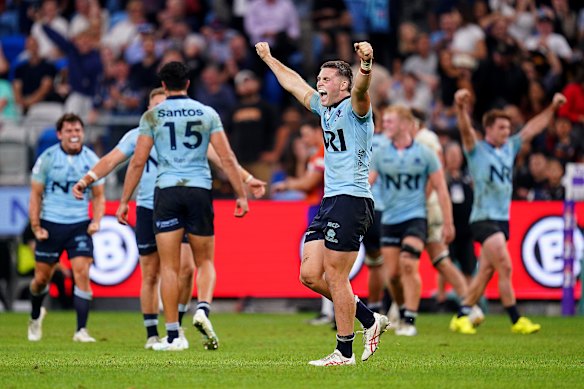 Henry O'Donnell celebrates for the Waratahs