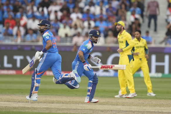 India’s Virat Kohli and India’s Shreyas Iyer run between the wickets.