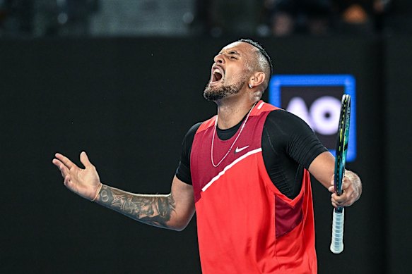 Nick Kyrgios shows his frustration.