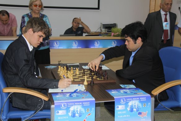 Magnus Carlsen and Nakamura face off in 2011.  Chess has soared in popularity and prizemoney in recent years.