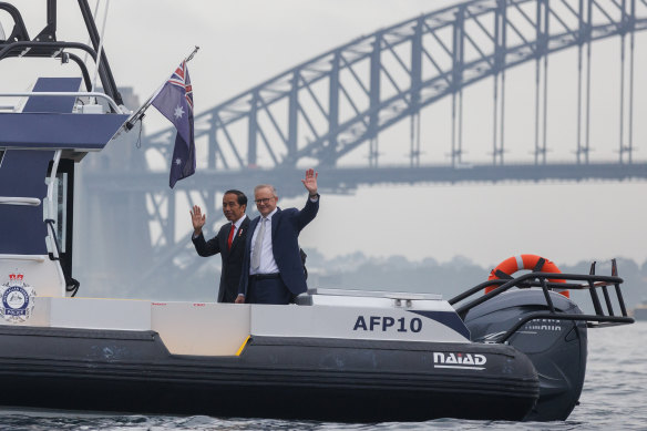 Joko Widodo and Anthony Albanese were taken by boat to Taronga Zoo.