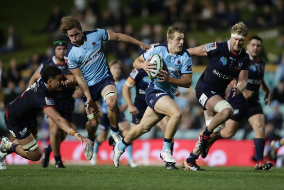Joey Walton bags a try for the Waratahs.
