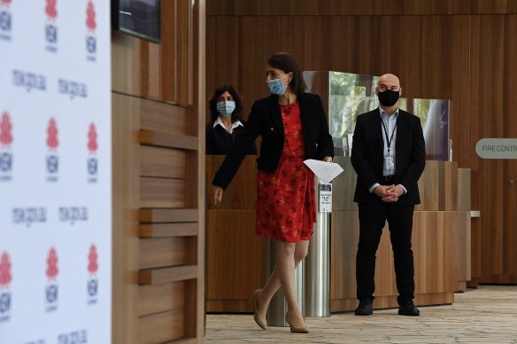 NSW Premier Gladys Berejiklian arriving at Monday’s COVID-19 update.