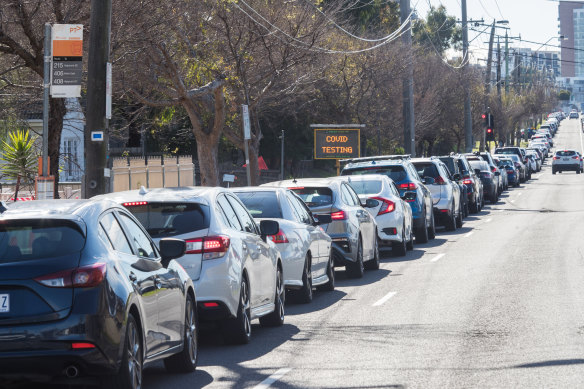 Huge lines for testing at Maribrynong in Melbourne.