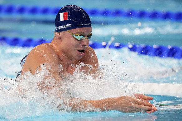 Leon Marchand en route to a double gold.