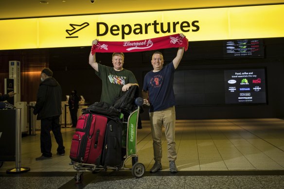 Liverpool fans Tony and Dave Hankinson on their way to Paris.