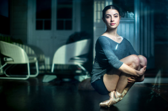 Australian Ballet School student Lilla Harvey on her front porch where she currently trains.