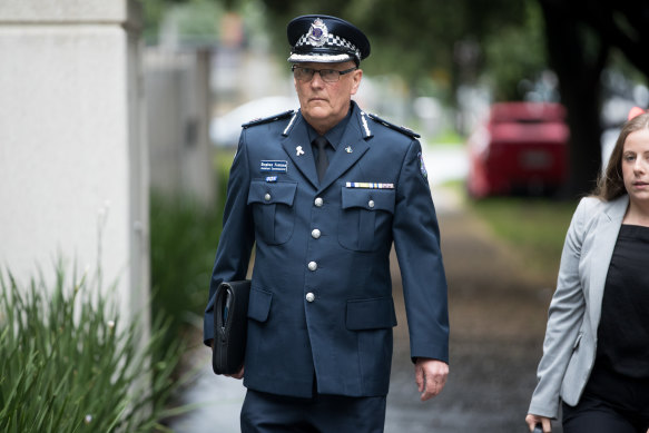 Assistant Commissioner Stephen Fontana arrives at the Coroners Court to give evidence.