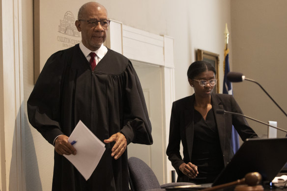 Judge Clifton Newman walks in during Alex Murdaugh’s sentencing at the Colleton County Courthouse in Walterboro, South Carolina.