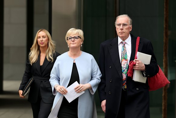 Linda Reynolds (middle) with lawyer Martin Bennett (right) leaving the WA Supreme Court earlier this year.