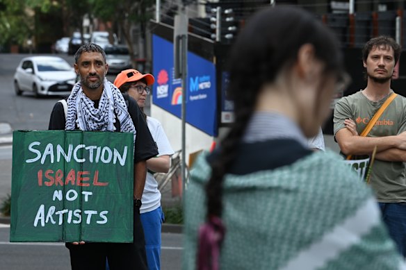 People protest outside Creative Australia offices in February, after Sabsabi was removed as the Australian representative for 2026 Venice Biennale.