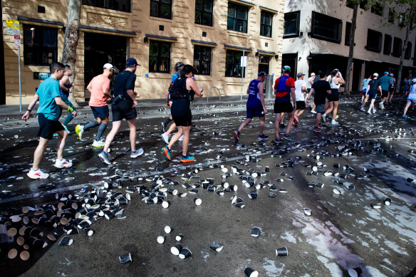 Water stations received a workout as the temperature rose.