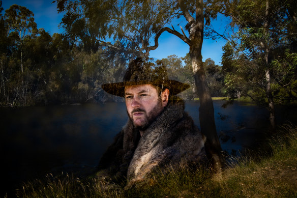 Marcus Stewart, co-chair of the First Peoples’ Assembly of Victoria, on country at the Warring river (Goulburn River). Marcus is a Nira illim bulluk man of the Taungurung nation.