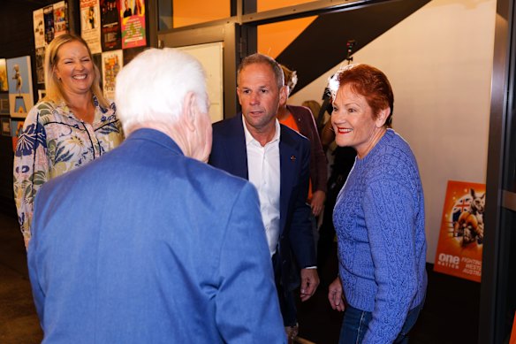 Pauline Hanson with Rod Caddies, the WA state leader of One Nation, in Midland, an eastern suburb of Perth where One Nation held an event this week.