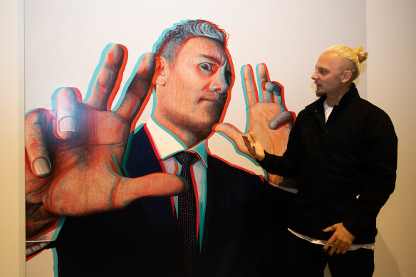 Claus Stangl with his Packing Room Prize winning portrait of Taika Waititi. 
