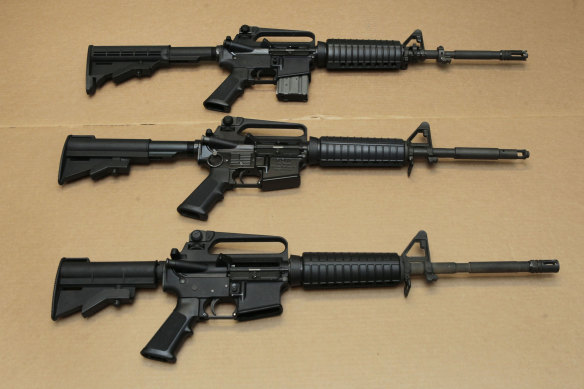 Three variations of the AR-15 rifle praised by the judge who overturned the Californian assault-weapons ban. 