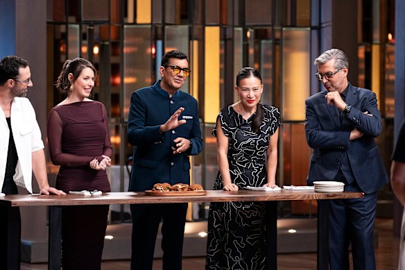 MasterChef Australia guest judge Sanjeev Kapoor (centre) with judges (from left) Andy Allen, Sofia Levin, Poh Ling Yeo and  Jean-Christophe Novelli.