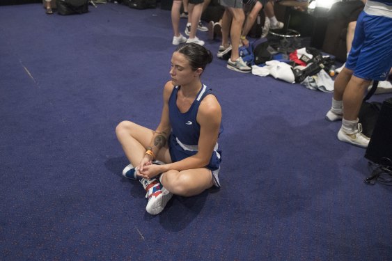 Kadee Hollis prepares herself before stepping into the ring at Paddington RSL.