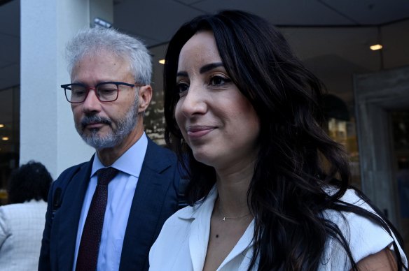 Antoinette Lattouf alongside her lawyer Josh Bornstein in Sydney for a Fair Work hearing in February.