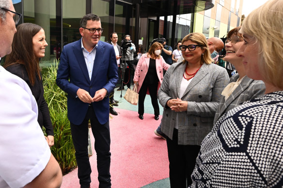 Daniel Andrews visits the Joan Kirner Women’s and Children’s Hospital on Wednesday.