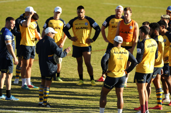 Eels coach Brad Arthur lays down the law at training on Tuesday.