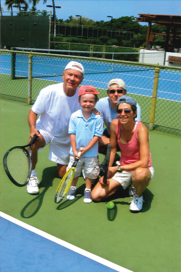 Hrdlicka in 2008 with father Richard, son Alec and husband Jason.