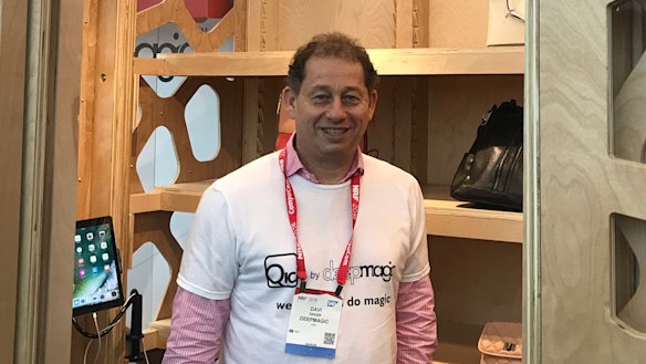 DeepMagic co-founder Davi Geiger with its automated mini shop. 