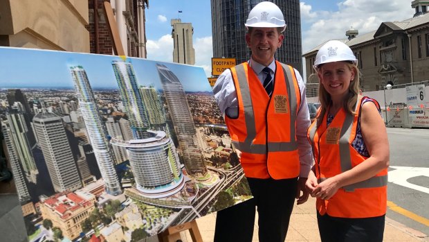 Minister for State Development, Manufacturing, Infrastructure and Planning Cameron Dick with Minister for Tourism and Major Events Kate Jones at the Queen’s Wharf Development site in Brisbane.