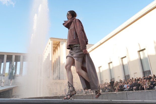 Model on the runway at the Rick Owens fashion show as a part of RTW Spring/Summer 2027 on October 1, 2026 in Paris, France.