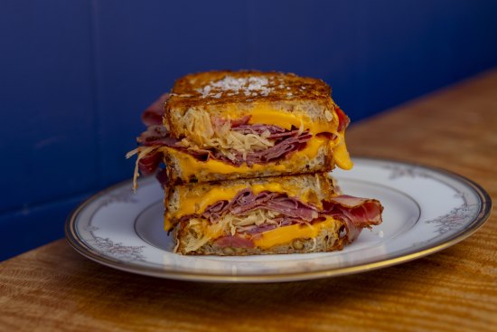 The toasted pastrami sandwich.