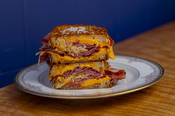 The toasted pastrami sandwich.