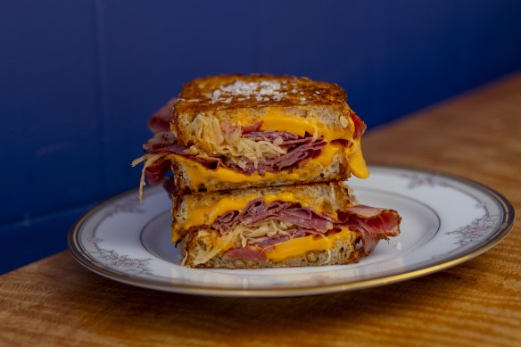 The toasted pastrami sandwich.