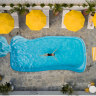 Poolside at retro-styled Sunnymead Hotel in Aireys Inlet.