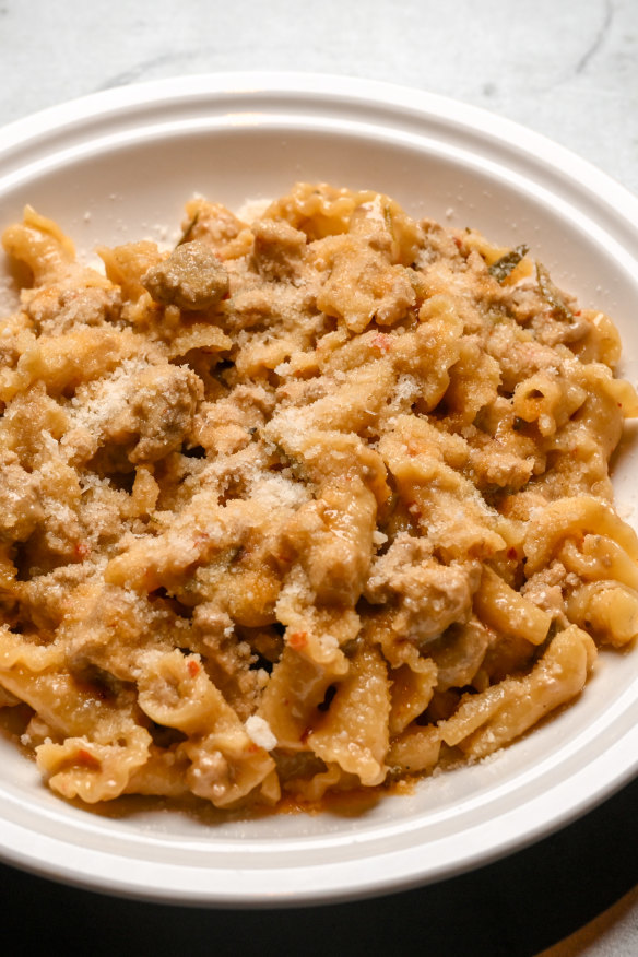 Campanelle pasta with milk-braised pork and chilli.