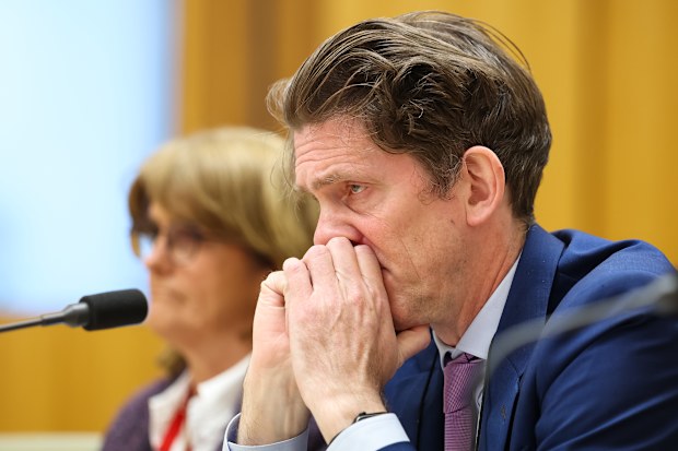 Michele Bullock, Governor, and Andrew Hauser, Deputy Governor, Reserve Bank of Australia (RBA), during a hearing with the Standing Committee on Economics