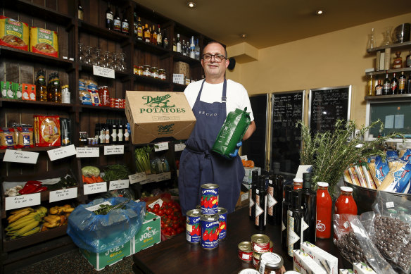 Becco owner Simon Hartley pictured in 2020, when the restaurant became a grocery store. 