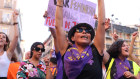 Women protest in support of Spanish player Jenni Hermoso at Callao square in Madrid on Monday. 